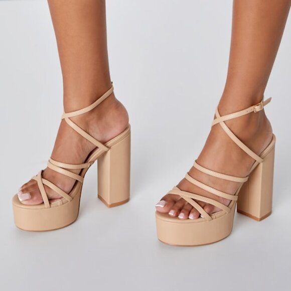 LULUS Nude Strappy Platform High Heels Beige - Size 11 - Picture 1 of 11